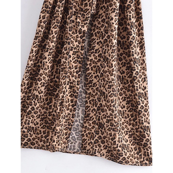 Brown Tan Leopard Animal Print Open Kimono Duster Coverup Wrap Robe Casual - Picture 4 of 8